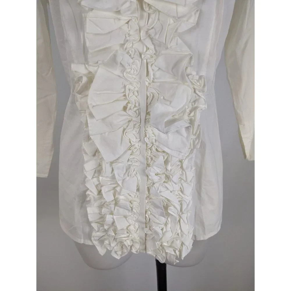 Meredith Women's Top Size 10 Ivory Long Sleeve Button Front Blouse Ruffle NEW - Picture 3 of 13